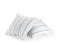 white linen decorative scatter cushion with grey stripes