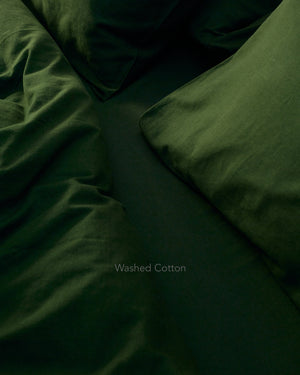 dark green washed cotton bedding